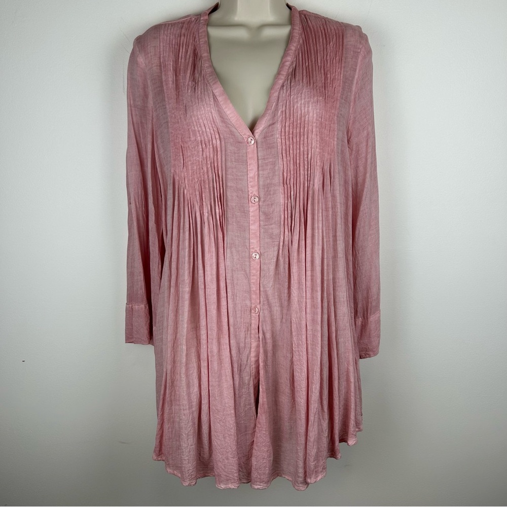 Anthropologie On The Road Blush Pink sz L Tunic Boho Peasant Cottagecore Fairy